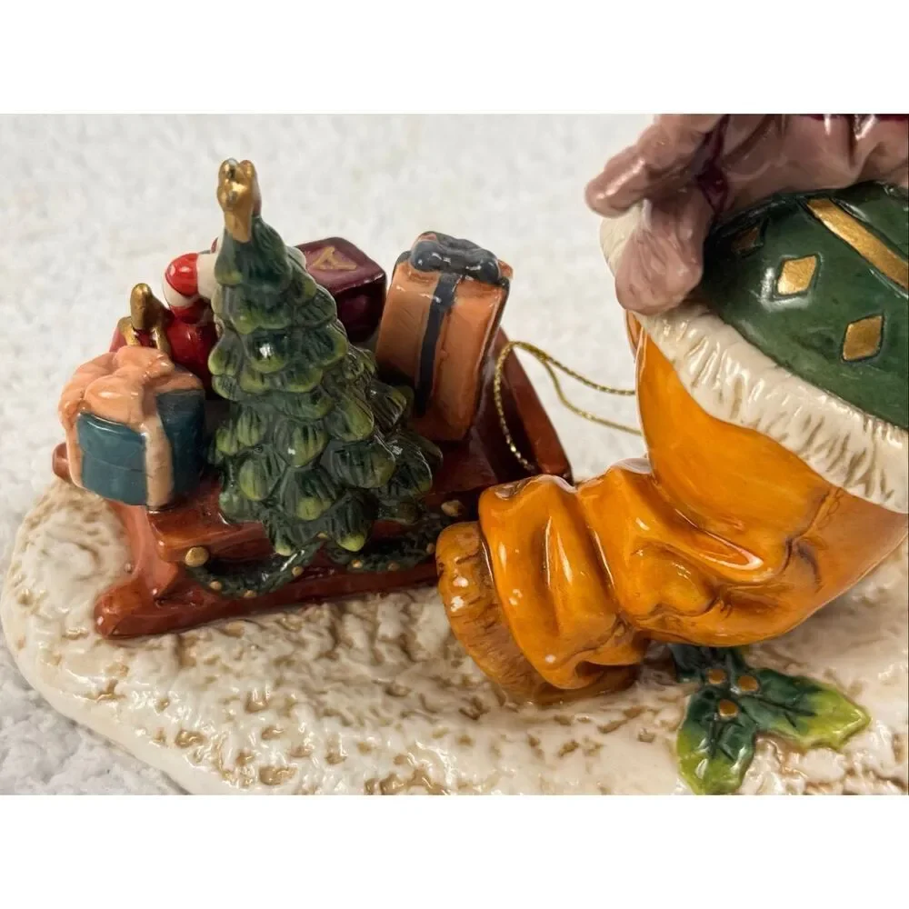 Christmas Teddy Bear Pulling Sled Porcelain Figure